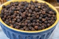 Indian spices collection, dried black peppercorns, kitchen spices Royalty Free Stock Photo