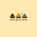 Indian Spices market logo. Spices emblem. Three bowls with spices.