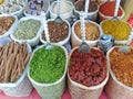 Spices on Wednesday Market in Anjuna, Goa, India.