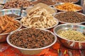 Indian spices. Spices India are sold on the market. Badyan, cinnamon, ginger