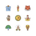 Indian spiritual symbols RGB color icons set Royalty Free Stock Photo