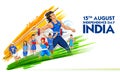 Indian sportsperson from different field victory in championship on tricolor India background Royalty Free Stock Photo