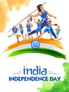 Indian sportsperson from different field victory in championship on tricolor India background Royalty Free Stock Photo