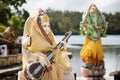 Indian statues on the background of the lake in Mauritius. Grand Bassin. Royalty Free Stock Photo