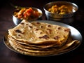 Indian street foods- whole wheat chapati or chapathi.Generative AI Royalty Free Stock Photo