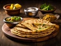 Indian street foods- whole wheat chapati or chapathi.Generative AI Royalty Free Stock Photo