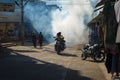 Indian street in the morning with motorcycle, Mamalapuram