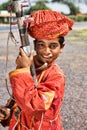 Indian street musician playing the Sarangi in Rajasthan India Royalty Free Stock Photo