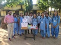 Indian student geting internship training sells marketing in team ,student marketing stall in market