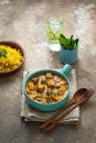 Indian style meal pumpkin curry with chicken and rice Royalty Free Stock Photo