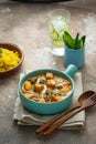 Indian style meal pumpkin curry with chicken and rice Royalty Free Stock Photo
