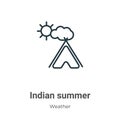 Indian summer outline vector icon. Thin line black indian summer icon, flat vector simple element illustration from editable Royalty Free Stock Photo