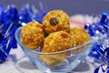 indian sweet chick peas flour balls, known as besan ladoo. Royalty Free Stock Photo