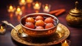 Sweet Gulab Jamun in Metal Bowl