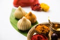 Indian sweet food called modak prepared specifically in ganesh festival or ganesh chaturthi Royalty Free Stock Photo