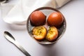 Indian sweet Gulab Jamun served in a ceramic bowl, selective focus Royalty Free Stock Photo