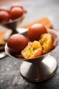 Indian sweet Gulab Jamun served in a ceramic bowl, selective focus Royalty Free Stock Photo