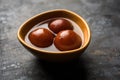 Indian sweet Gulab Jamun served in a ceramic bowl, selective focus Royalty Free Stock Photo