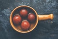 Indian sweet Gulab Jamun served in a ceramic bowl, selective focus Royalty Free Stock Photo