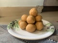 Indian sweets Besan ladoo or laddu are delicious sweet balls made with gram flour, sugar, ghee cardamoms Royalty Free Stock Photo