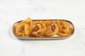 indian sweets deep fired jalebi, jilipi, jilabi served in a dish isolated on background top view Royalty Free Stock Photo