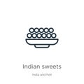 Indian sweets icon. Thin linear indian sweets outline icon isolated on white background from india collection. Line vector indian Royalty Free Stock Photo
