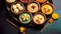 Indian sweets served wooden plate, indian meal looks delicious