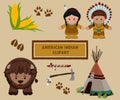 Indian symbols set, cartoon characters of American Indians Royalty Free Stock Photo