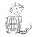 Indian tabla drum with kite and oil candle in black and white Royalty Free Stock Photo