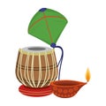 Indian tabla drum with kite and oil candle Royalty Free Stock Photo