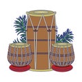 Indian tabla drums with leaves blue lines Royalty Free Stock Photo