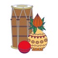 Indian tabla drums with lotus flower blue lines Royalty Free Stock Photo
