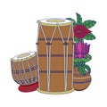 Indian tabla drums with lotus flower blue lines Royalty Free Stock Photo