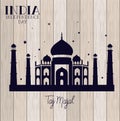 Indian taj majal temple with wooden background