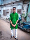 Indian teenager wearing traditional Kurta.