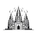 Indian Temple Icon, Asia Palace Isolated, Ancient Mosque Silhouette, Historical Indian Castle Minimal