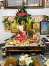 Indian temple in individual houses offering prayers to Lord Ganesha on Vinayaka Chavithi