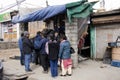 People sale and buy food from local grocery in bazaar or market Leh Ladakh village at Himalayan valley in Jammu and Kashmir, India Royalty Free Stock Photo