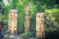 Indian totem poles in Capilano Suspension Bridge in Vancouver, C Royalty Free Stock Photo