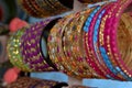 Indian traditional colourful wedding Bangles in a store. Royalty Free Stock Photo