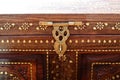 Indian traditional craft wooden box with metal inlay floral design and wood carving