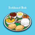 Indian Traditional cuisine thali illustration