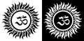 Indian Traditional and Cultural Rangoli, alpona, mandala or Kolam design concept of sun with om symbol