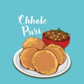 Indian traditional food chhole poori or puri vector illustration