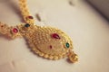 Indian Traditional Gold Necklace with Gemstones Royalty Free Stock Photo