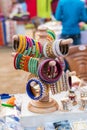 Indian Traditional Handmade bangles with blurred background is displayed in a street shop for sale. Indian handicraft and art Royalty Free Stock Photo