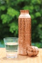 Indian Traditional Handmade Copper Water Bottle with a Glass