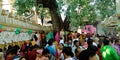 indian traditional public crowd at temple during navratri festival in India