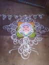 Indian traditional rangoli art beautiful Whait colour