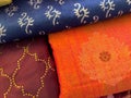 Indian traditional sari Nauvari, which means Nine Yards pattern closeups Royalty Free Stock Photo